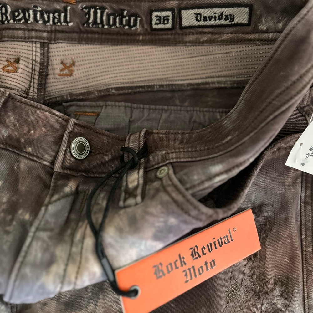 Rock Revival Moto Daviday Distressed Jeans size 36x32 - Picture 3 of 14